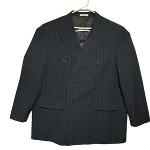 King’s Court Double breasted Pin Striped Suit Jacket 6 button Navy Blue White 50